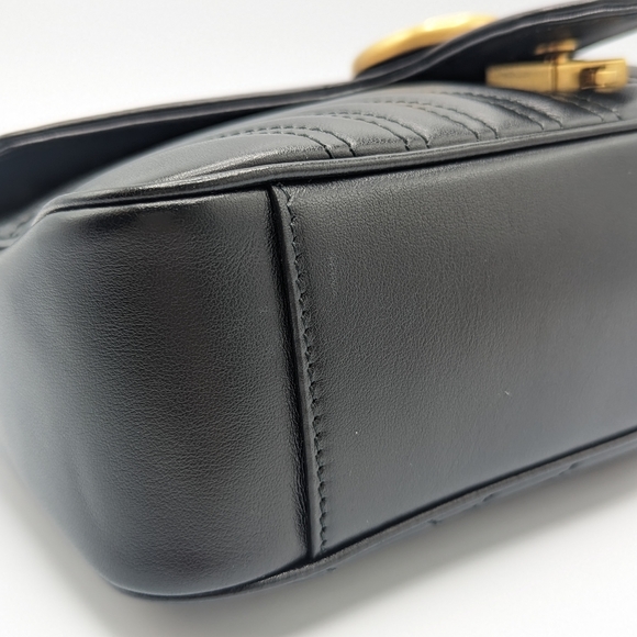 Authentic Gucci Black Leather Marmont Small Flap Shoulder Chain Crossbody Bag - Picture 7 of 13
